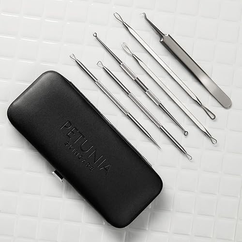 6 Piece Set Pimple Popper Blackhead Remover and Acne Extractor Kit Specifically Treats Face Blemishes Zits and Whiteheads - Perfect Stocking Stuffer Beauty & Personal Care PETUNIA SKINCARE