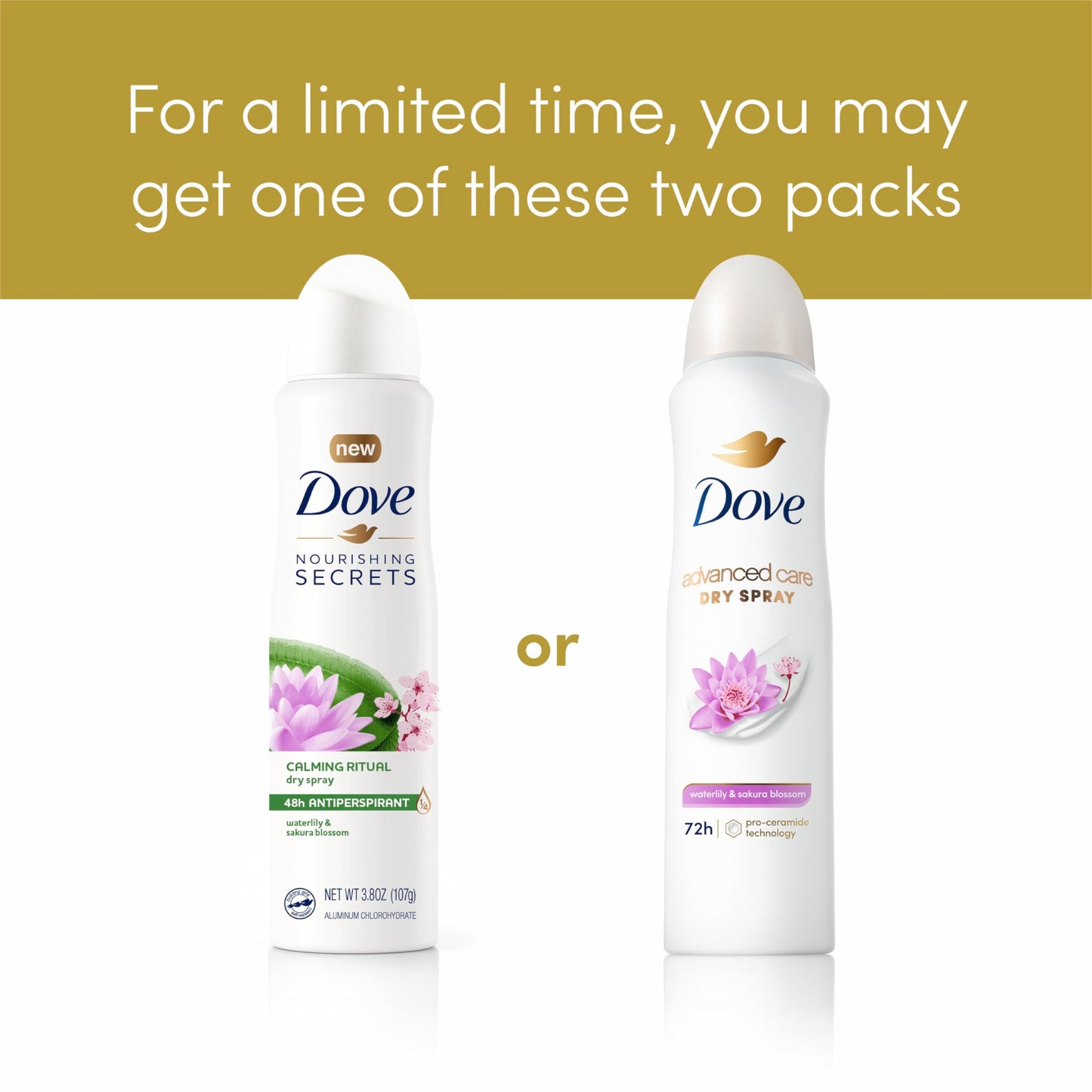 Dove Advanced Care Antiperspirant Deodorant Spray Waterlily & Sakura Blossom 3 Count Moisturizing for After-Shaving Care 72-hour that boost skin's Beauty and Personal Care Dove