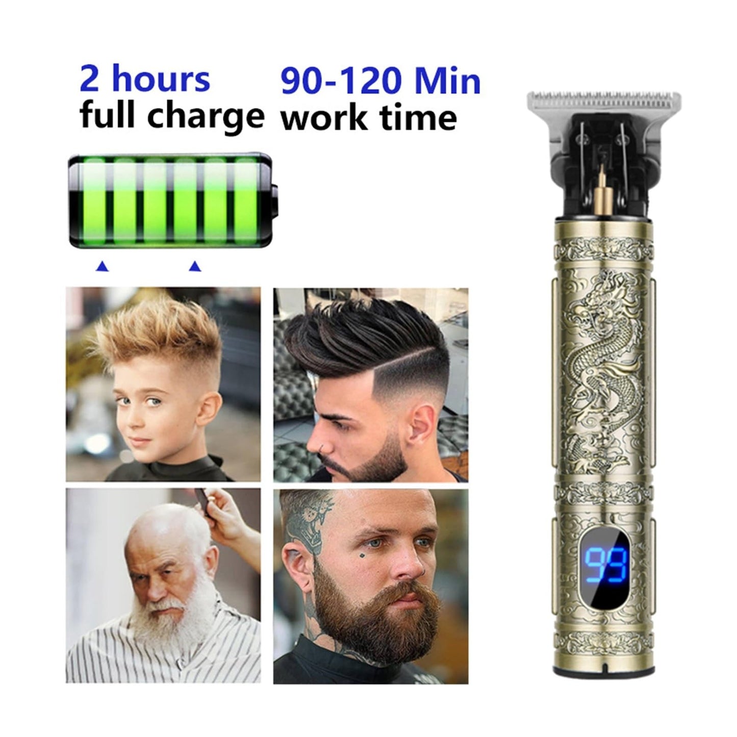 Razors T9 Cordless Hair Finishing Beard Clipper for Men Electric Shaver Razors USB Men's Barber Machine Massage Gun(ABS LCD Dragon) Beauty and Personal Care EWKYLSEM