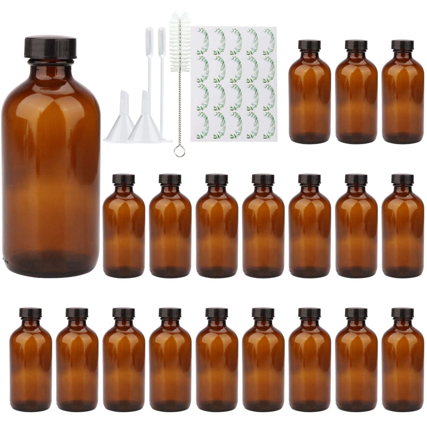 COMUDOT 8oz Durable Glass Bottle, Reusable Glass Bottles with Airtight Lid for Shampoo, Conditioner, Essential Oils, Set of 20 (Brown) Beauty & Personal Care COMUDOT
