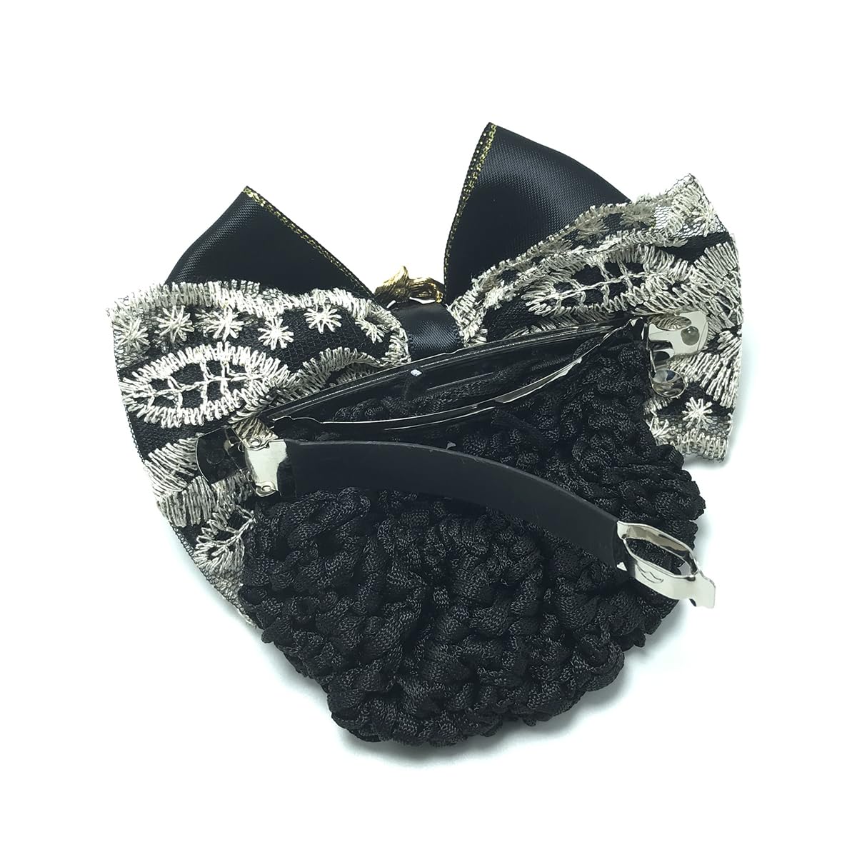 1PCS Lace Ribbon Bowknot Rhinestone Snood Net Elastic Hair Clip Barrette Bun Cover Black Beauty & Personal Care Elandy