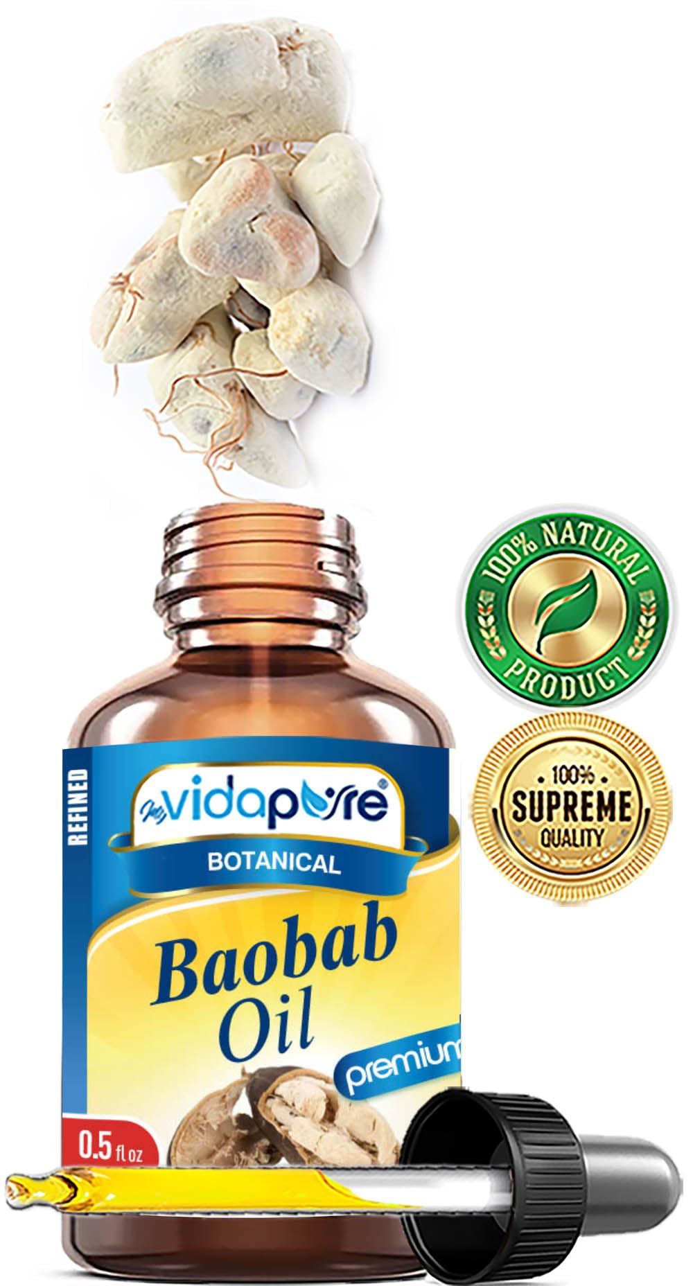 MYVIDAPURE 100% Pure BAOBAB OIL WILD GROWTH RAW for Skin, Hair, Lip and Nail Care. (0.5 Fl Oz) Beauty & Personal Care MYVIDAPURE