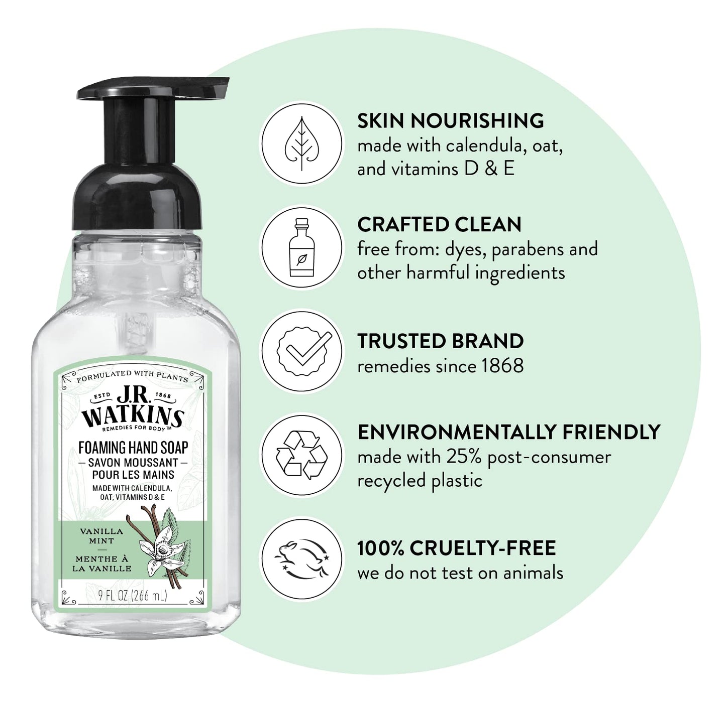 Hand Soap, Foaming, 9 fl oz, Vanilla Mint Vanilla Mint Beauty & Personal Care J.R. Watkins