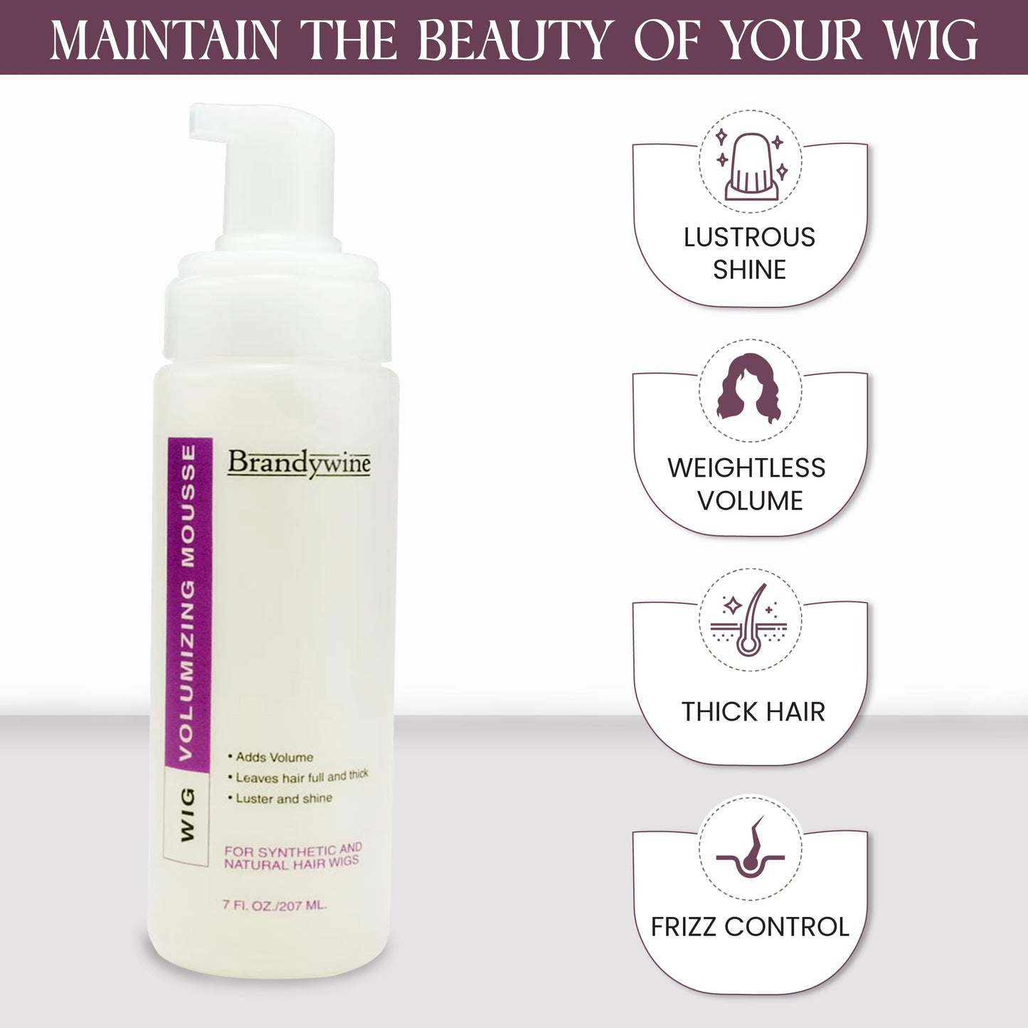 Volumizing Wig Mousse - Adds Volume, Shine & Thickness for Synthetic & Natural Hair Wigs, 7 fl oz / 207 ml Beauty & Personal Care Brandywine