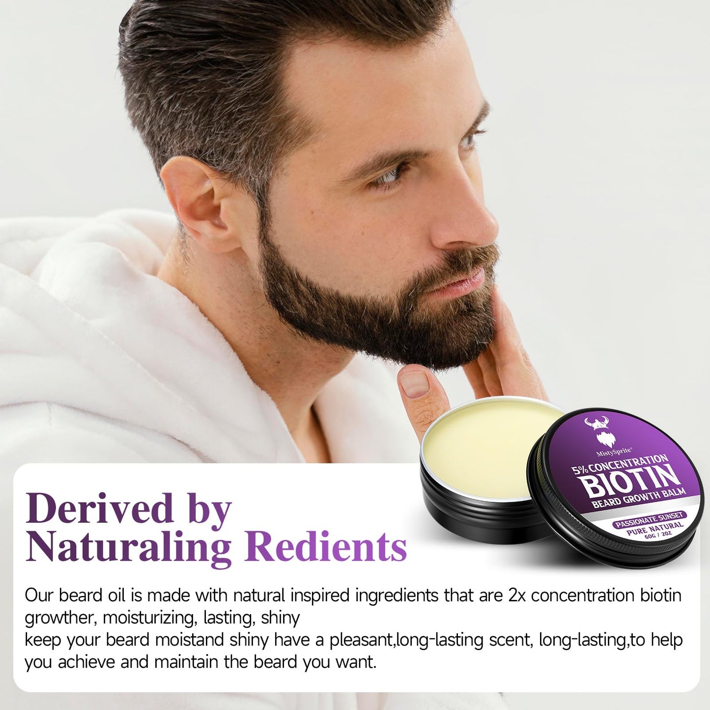 Beard Balm?5% Concentration Biotin Beard Balm for Men (2 oz) - Natural Mens Beard Oil with Castor Oil?Argan Oil, Jojoba Oil and Vitamin,Thickening Beauty and Personal Care MistySprite
