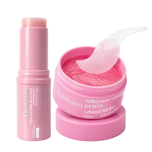 Euralissea PDRN Collagen Multi Balm Stick & Eye Patches Set, Pink B12 & Caffeine Under Eye Care, 0.32 Oz Balm + 60 Patches Beauty and Personal Care Euralissea Default Title