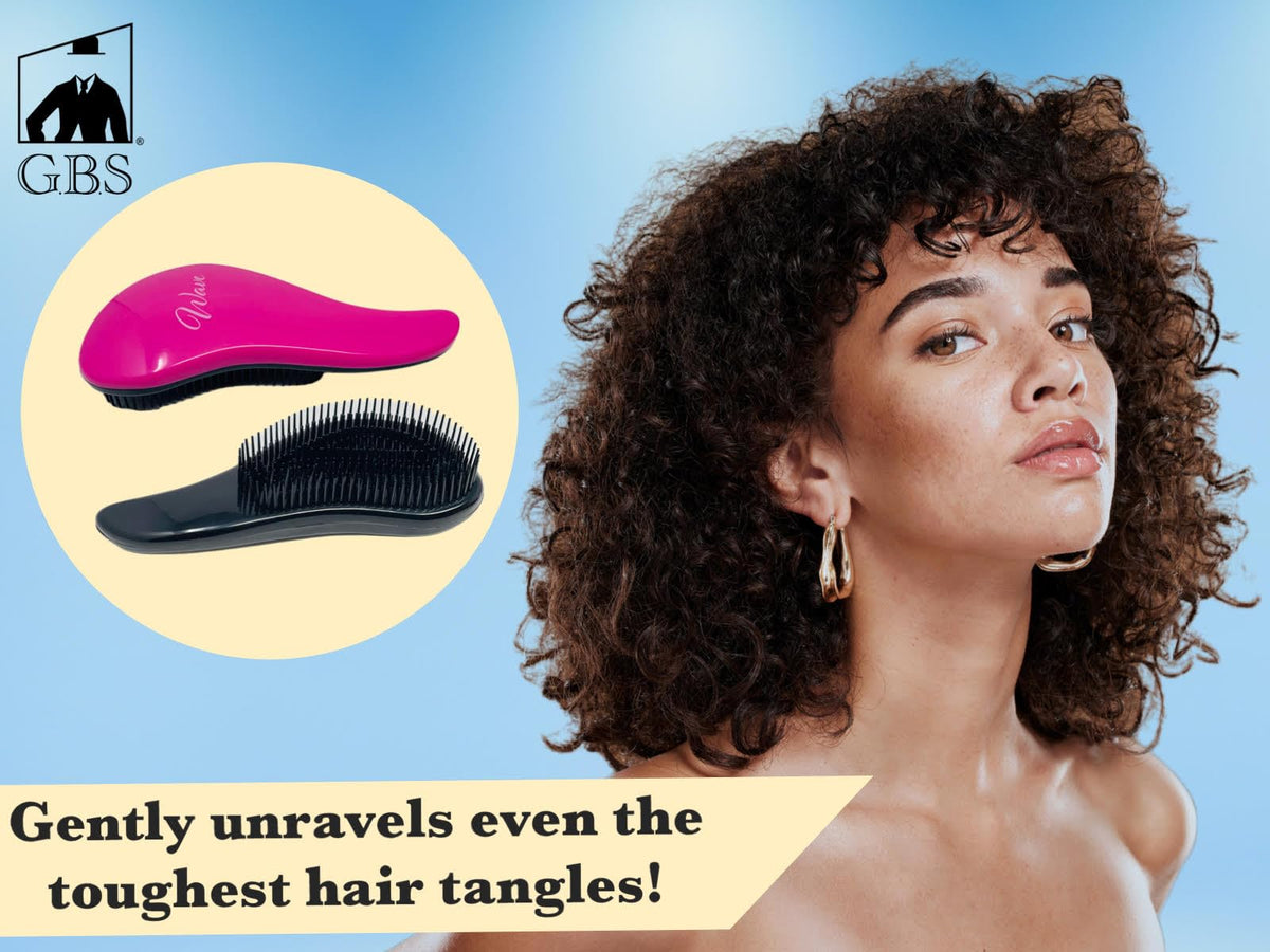G.B.S Wave Multi-Function Glide Thru Brush Unisex Man and Women Long or Short Hair - Dense Black Bristles to Remove Knots, tangles Silky Smooth