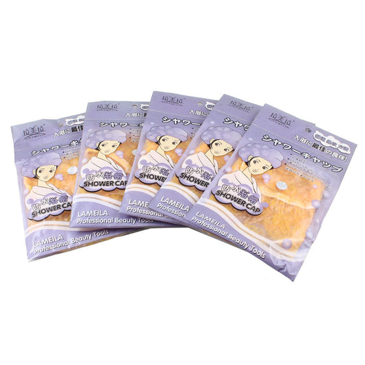 Ruilogod Women Circles Print Bouffant Spa Shower Cap Bath Hat Light Orange 5 Pcs (id: dbf 577 146 703 00d Beauty and Personal Care Ruilogod