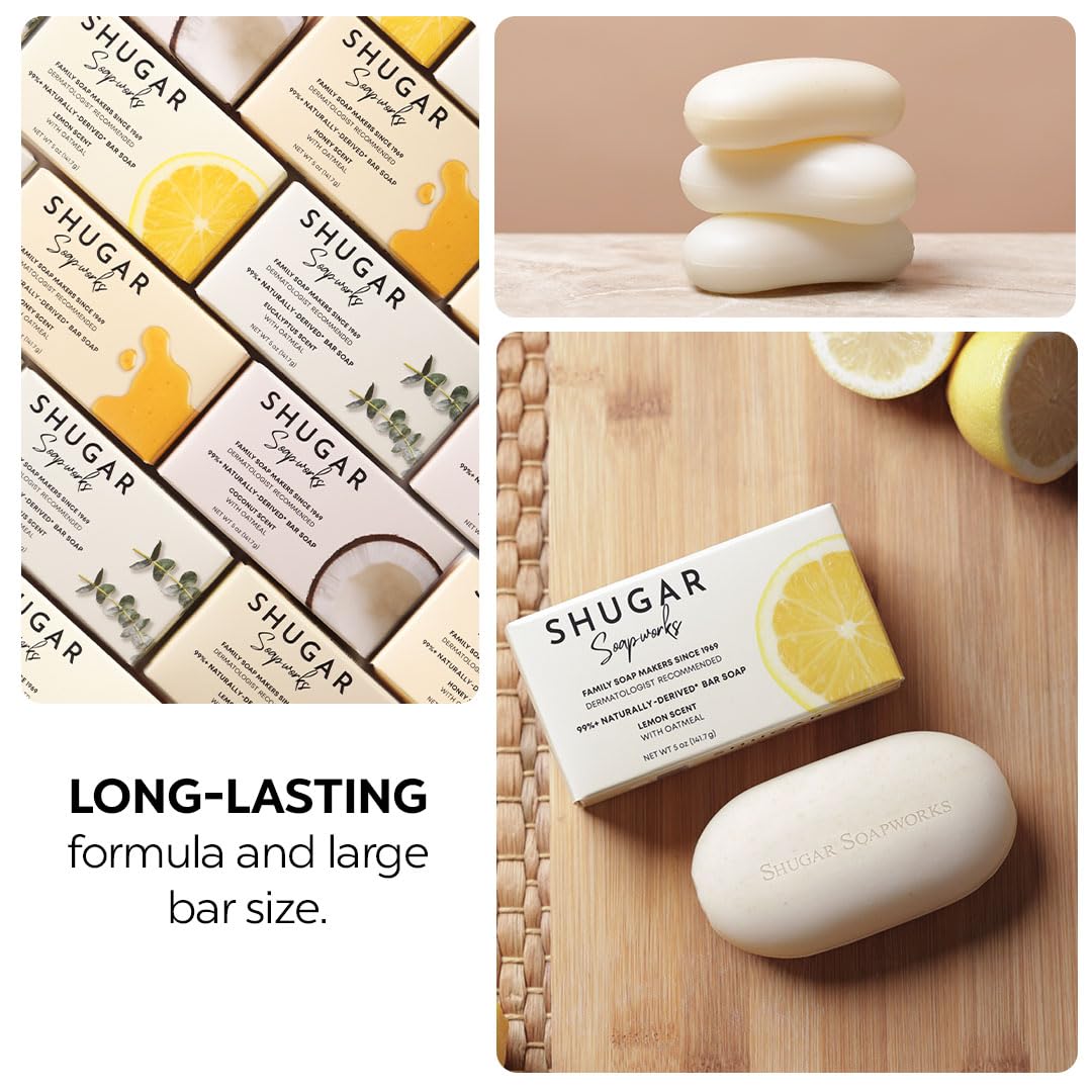 Shugar Soapworks Oatmeal & Lemon Verbena 5 oz Beauty Bar Soap | Plant-Based Vegan Formula | Sulfate & Paraben Free | Gentle Exfoliating Cleanser Beauty & Personal Care Shugar Soapworks