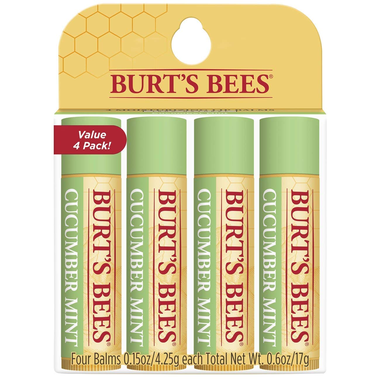 Burt's Bees 100% Natural Origin Moisturizing Lip Balm, Cucumber Mint with Beeswax, 4 Tubes Beauty and Personal Care Burt's Bees