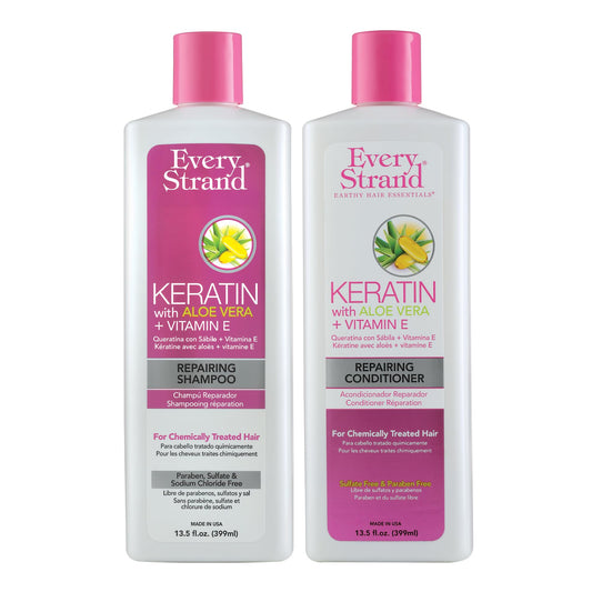 Every Strand Keratin Shampoo and Conditioner Set 13.5 oz, Sulfate Free Daily Duo for Chemically Treated and Damaged Hair, Infused with Keratin, Aloe Beauty & Personal Care Every Strand