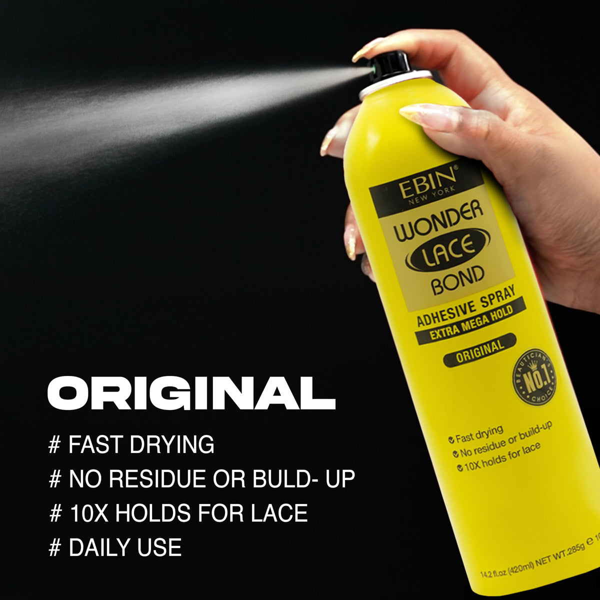 Wonder Lace Bond Adhesive Spray - Original 6.34fl.oz./180ml | Fast Drying, No Residue, Long Lasting Formula with Protecting Edges Lace Front Wig Bond