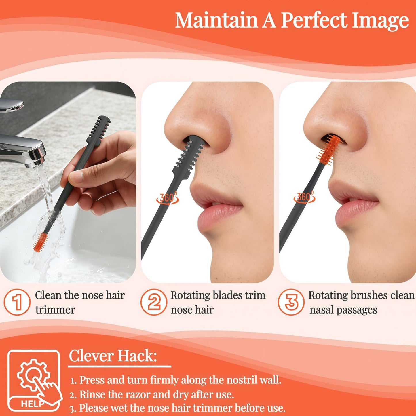 KTBKGV 2026 Upgraded 2-in-1 Nasal Hair Cutter, 360° Rotating Double-Sided Blade, Washable Portable Grooming Tool for Men & Women, Travel Essential Beauty and Personal Care KTBKGV