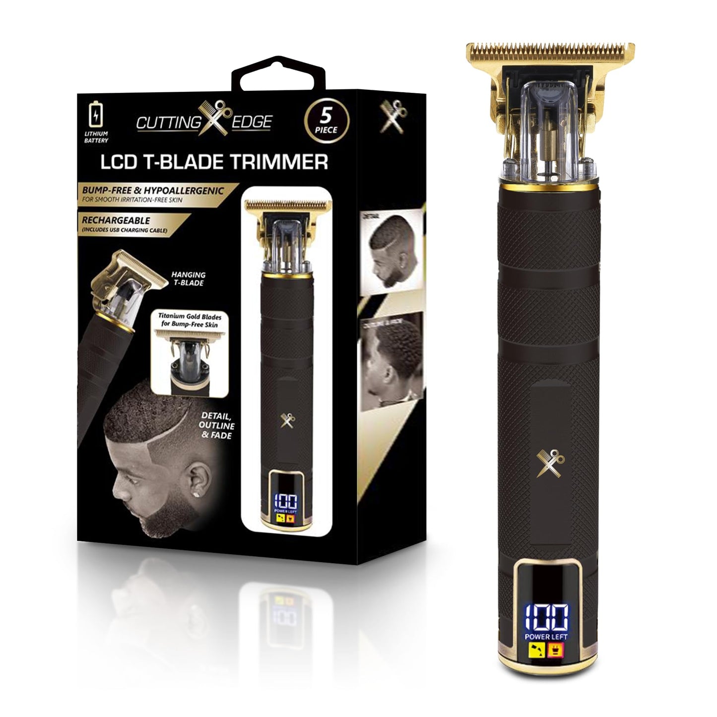 Cutting Edge T-Blade Trimmer for Men, Hypoallergenic T-Blade Trimmer with 4 Guide Combs (1mm, 2mm, 3mm, 4mm) LCD Screen, Rechargeable 120 Minute Beauty and Personal Care Cutting Edge