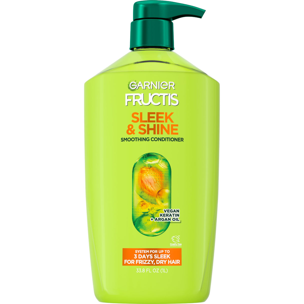 Garnier Fructis Sleek & Shine Conditioner, Smoothing Conditioner for Frizzy, Dry Hair with Argan Oil and Vegan Keratin, 33.8 Fl Oz (Packaging May Beauty & Personal Care Garnier