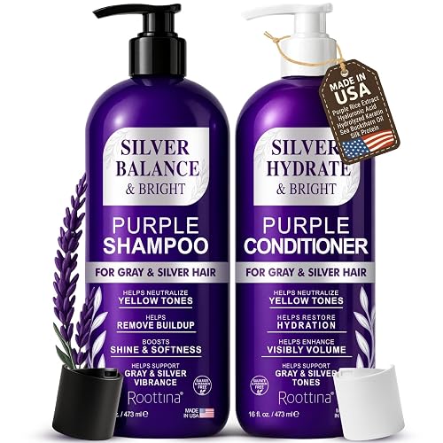 ROOTTINA Sulfate Free Brass Toning Purple Shampoo and Conditioner Set for Grey and Silver Hair, Moisturizing & Color-Safe, Enhances Shine Beauty & Personal Care Roottina