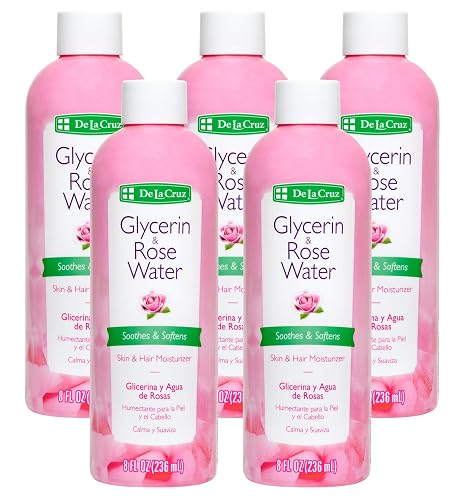 De La Cruz Rose Water and Glycerin for Face - Rosewater Facial Toner and Moisturizer for Skin and Hair 8 fl oz (236 mL) - 5 Bottles Beauty & Personal Care De La Cruz