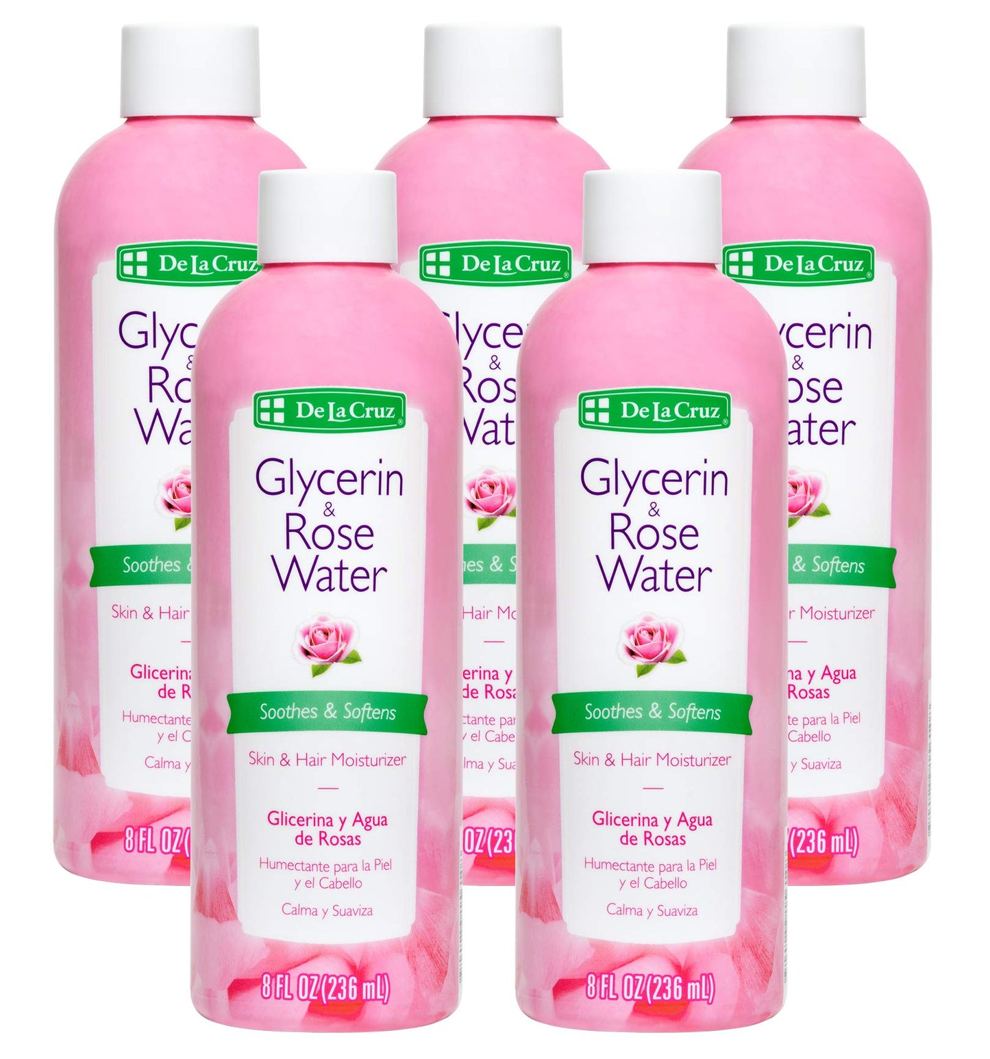 De La Cruz Rose Water and Glycerin for Face - Rosewater Facial Toner and Moisturizer for Skin and Hair 8 fl oz (236 mL) - 5 Bottles Beauty & Personal Care De La Cruz