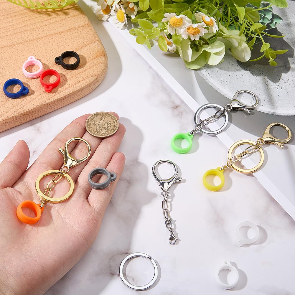 CRASPIRE 14Pcs Lip Balm Holder Key Chains Silicone Rubber Rings Holder Keychain Cap Gold Silver Alloy Lips Gloss Lobster Clasp Portable Elastic Beauty and Personal Care CRASPIRE