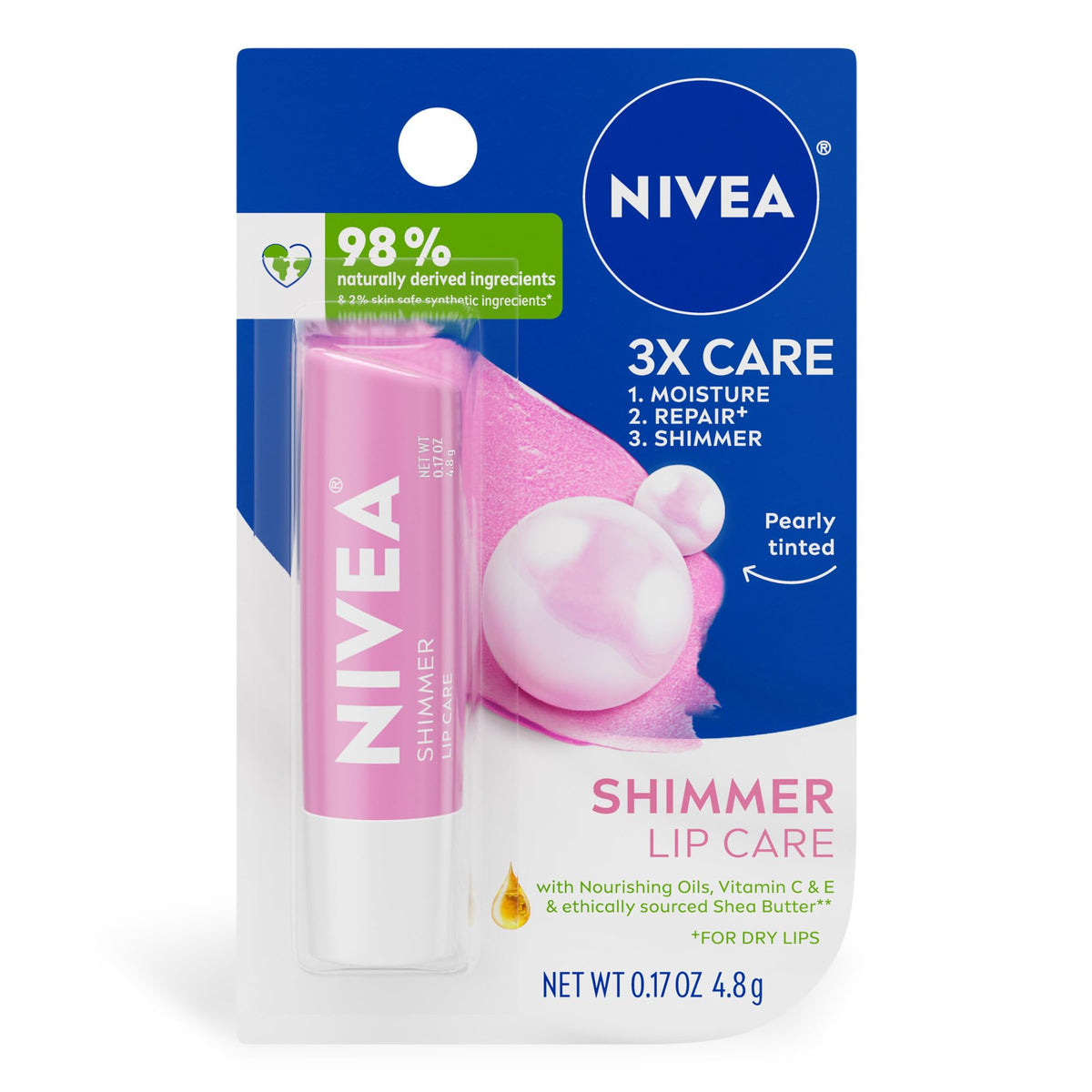 NIVEA Shimmer Lip Care, Shimmer Lip Balm with Shea Butter, Nourishing Oils and Vitamin C & E, 3-in-1 Moisture, Repair (for Dry Lips) and Shimmer, 0.17 Beauty & Personal Care NIVEA