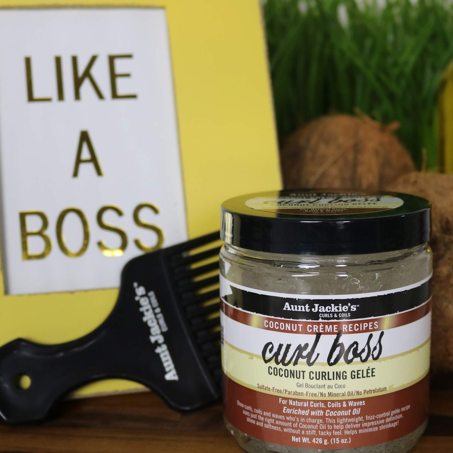 Aunt Jackie's Coconut Crème Recipes Curl Boss Coconut Curling Hair Gel for Natural Curls, Coils and Waves, 15 oz Beauty & Personal Care Aunt Jackie's