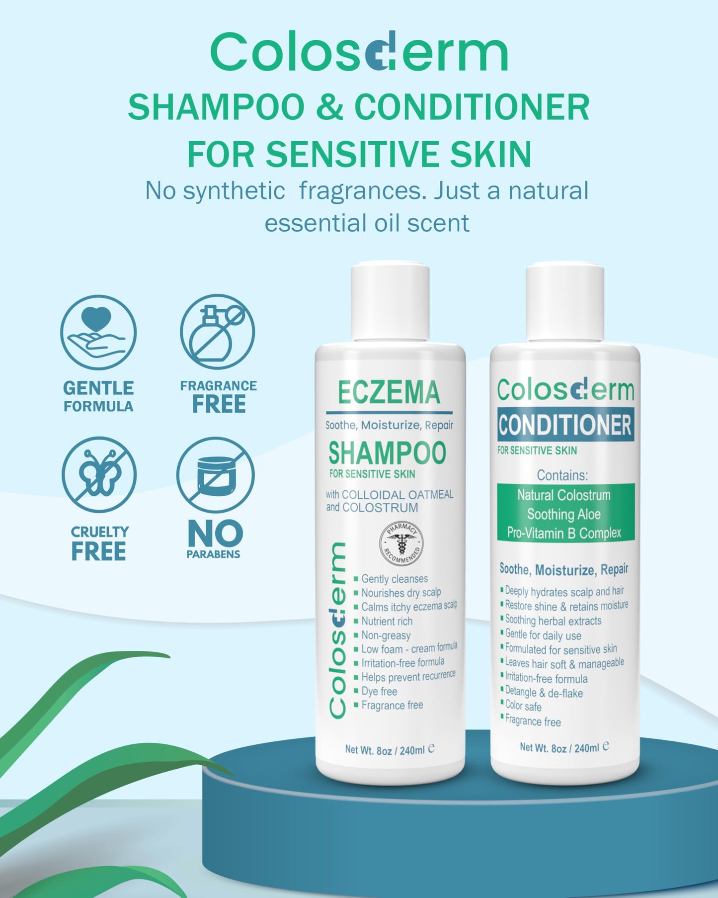 Eczema Cream Shampoo and Conditioner Scalp Treatment for Sensitive Skin for Kids & Adults- Colostrum & Colloidal Oatmeal -Itchy Scalp Anti Dandruff Beauty & Personal Care Colosderm