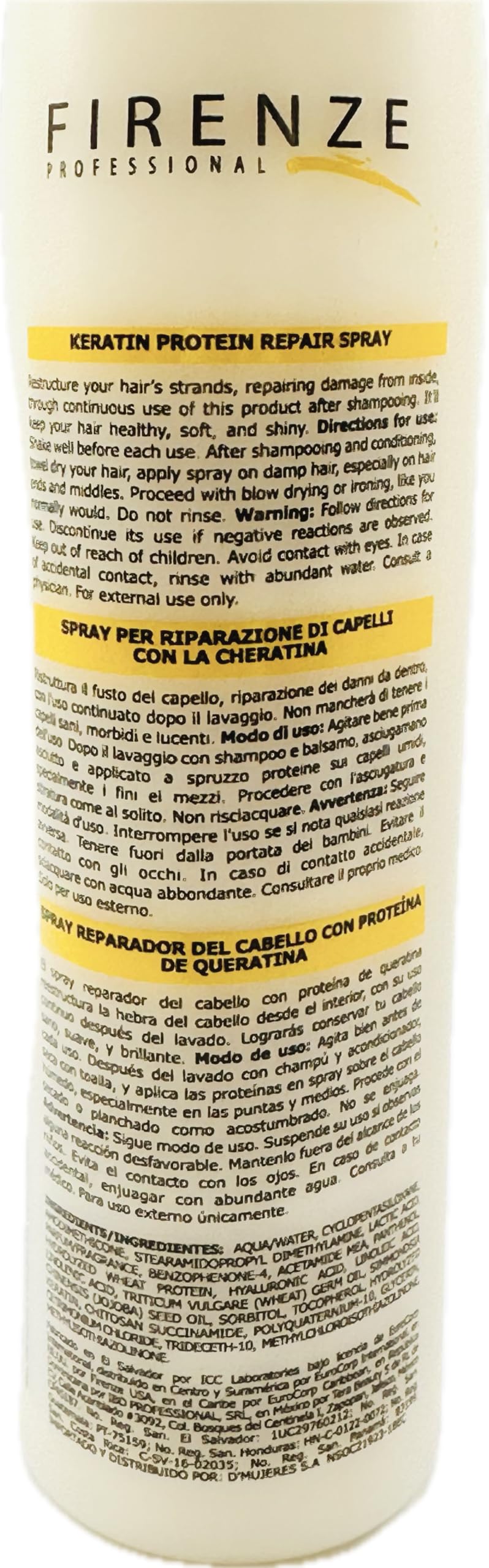 Firenze Professional Keratin KS Protein Repair Spray 300ml/10.1fl Oz Pack of 2 Beauty & Personal Care Firenze Professional