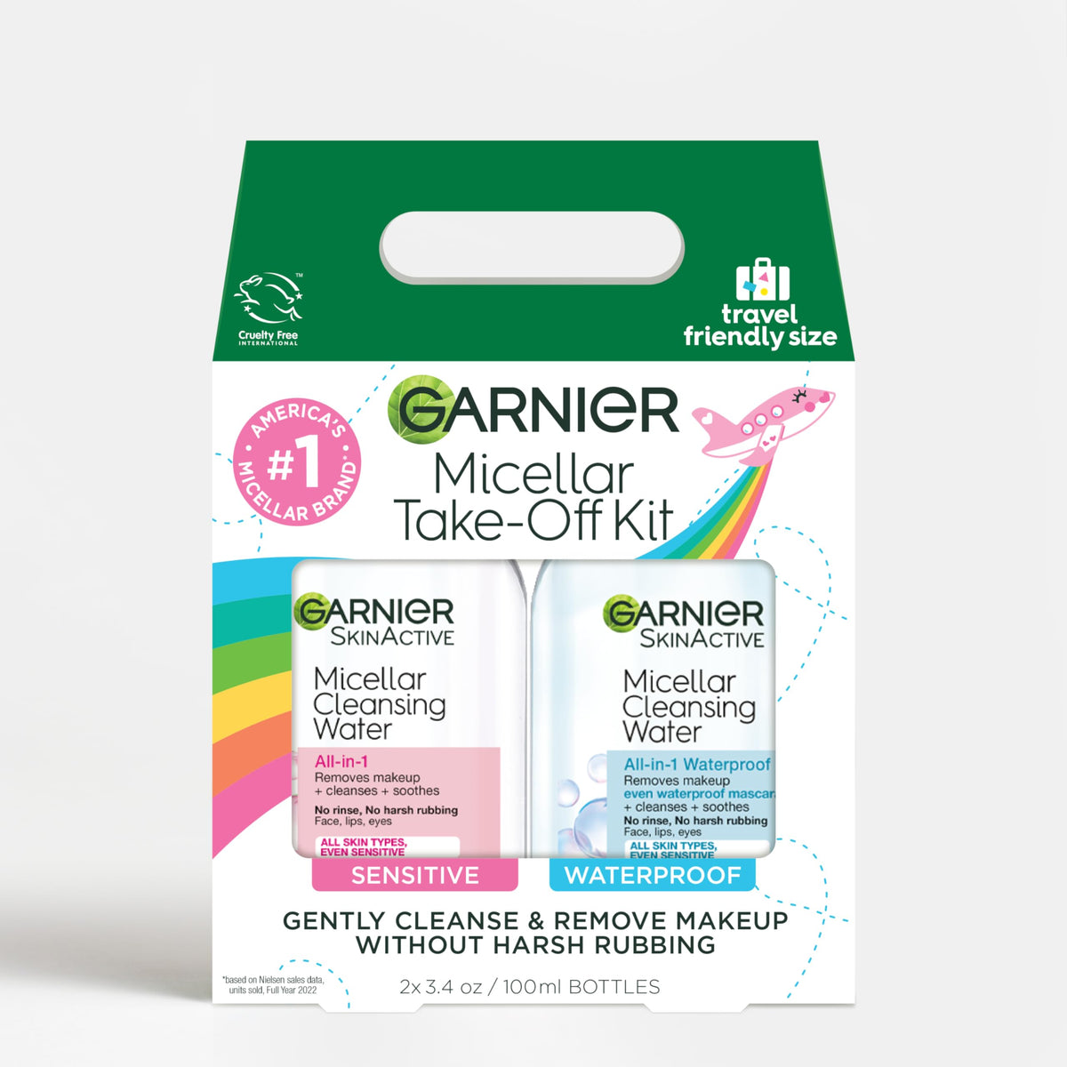 Garnier Micellar Water Travel Size Take-off Kit, All-In-1 Facial Cleanser & Makeup Remover, Mini All-In-1 Micellar + Mini Remover for Waterproof
