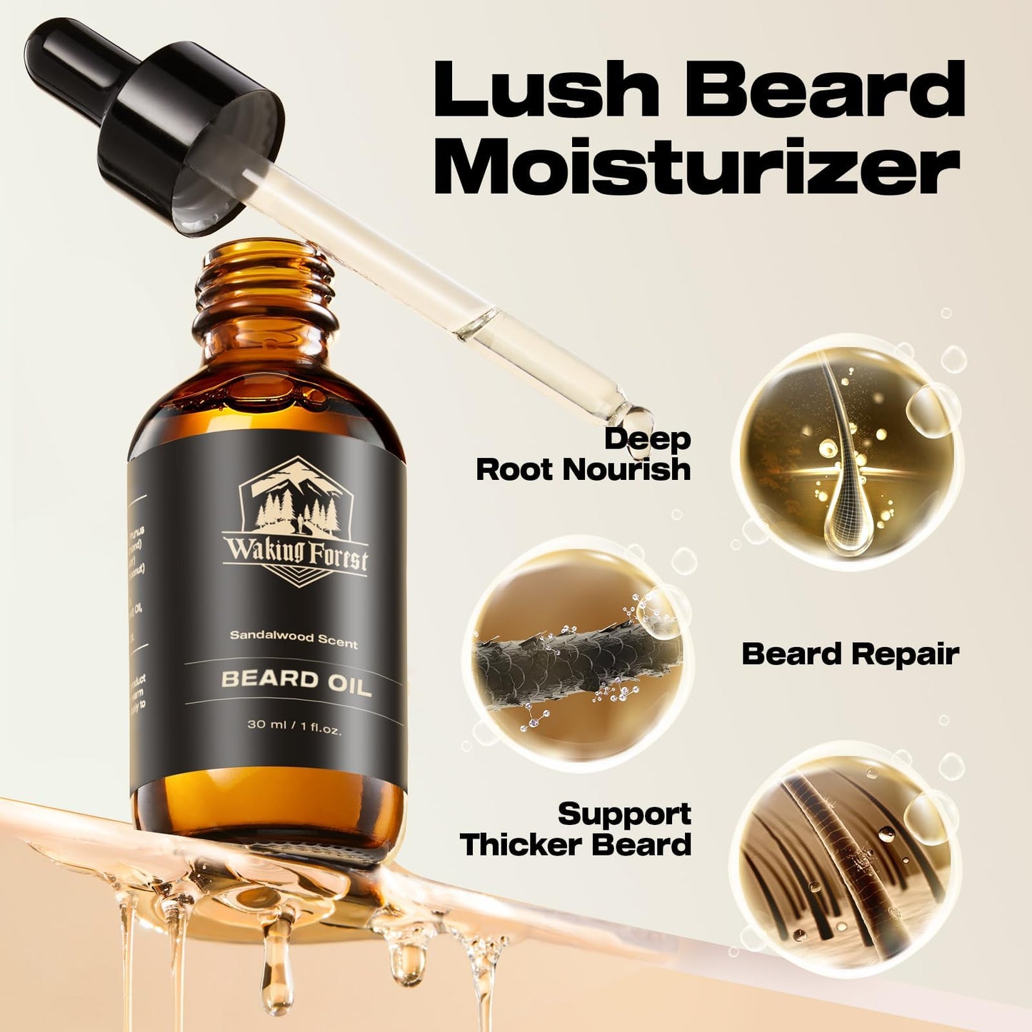 Waking Forest Sandalwood Beard Oil for Men - Biotin Mustache Oil with Vitamin E, Rosemary & Castor - Beard Care Softener, Strengthens, and Moisturizes Beauty and Personal Care Waking Forest