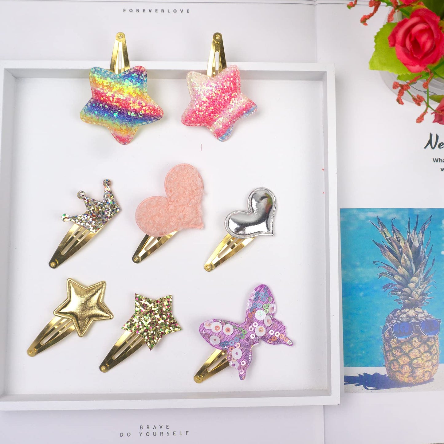8 Pairs/16 Pack Hair Clips for Girls, Gingbiss Butterfly Metal Snap Hair Clips, Cute Girls Barrettes Heart Shaped Hair Clips Accessories for Kids Beauty & Personal Care Gingbiss