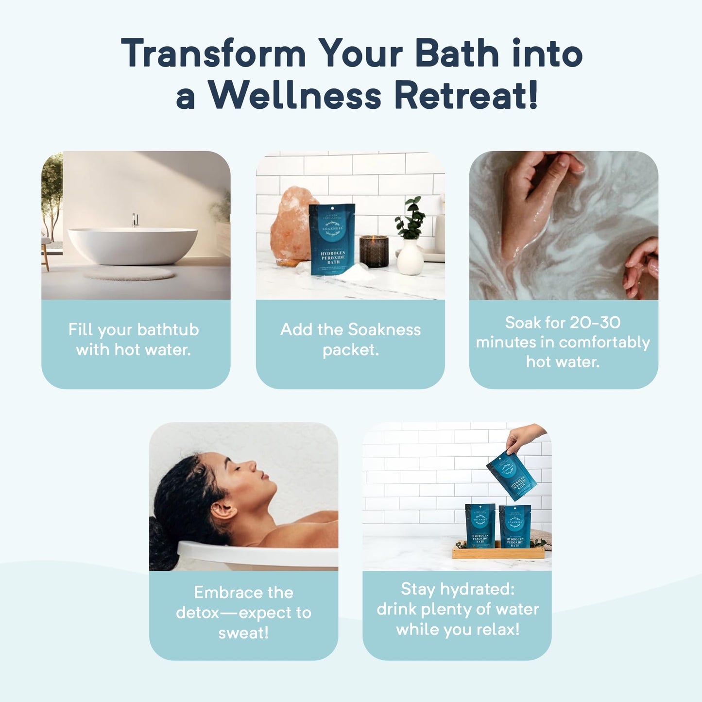 Soakness Hydrogen Peroxide Epsom Salt Bath Soak - USA-Made - Patented Bath Salts, Muscle Recovery, & Skin Detoxification - Magnesium Salts for Bathing Beauty & Personal Care Soakness