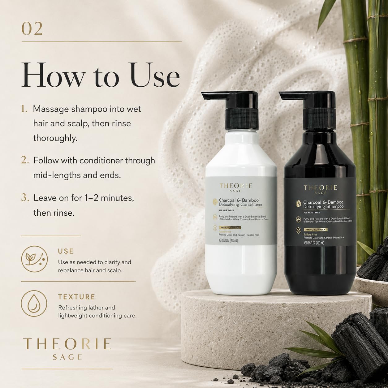 Charcoal & Bamboo Detoxifying Shampoo & Conditioner Set 13.5 fl. oz. (400ml) Beauty & Personal Care Theorie