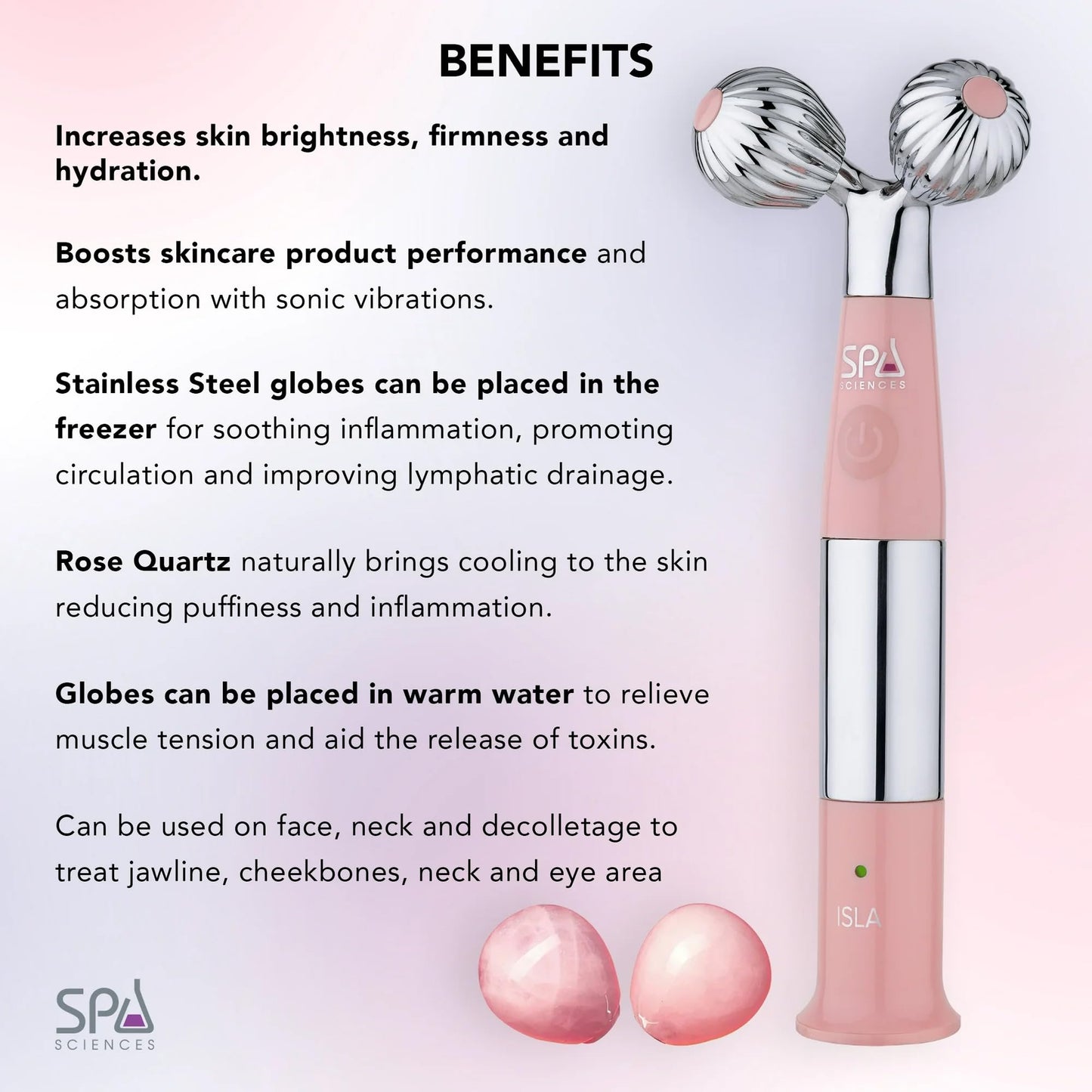 Spa Sciences ISLA Ice + Heat Contouring Roller (Face, Neck, and Décolletage) - Including Steel + Bonus Genuine Rose Quartz Globes Beauty & Personal Care SPA SCIENCES