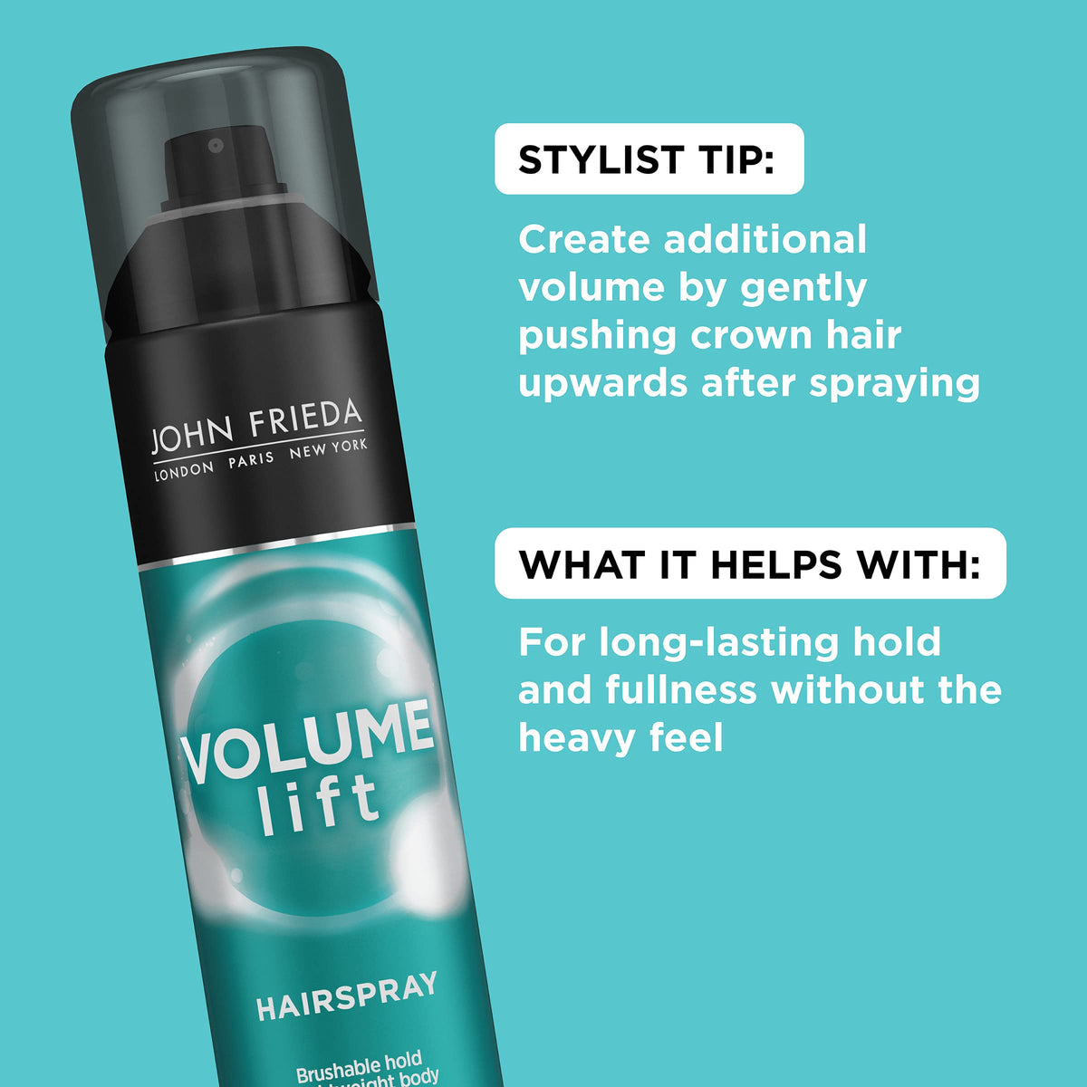 John Frieda Volume Lift Hairspray, Volumizing Hairspray with Air-Silk Technology for Fine or Flat Hair, Adds Body, Long-Lasting Hold, and Fullness for