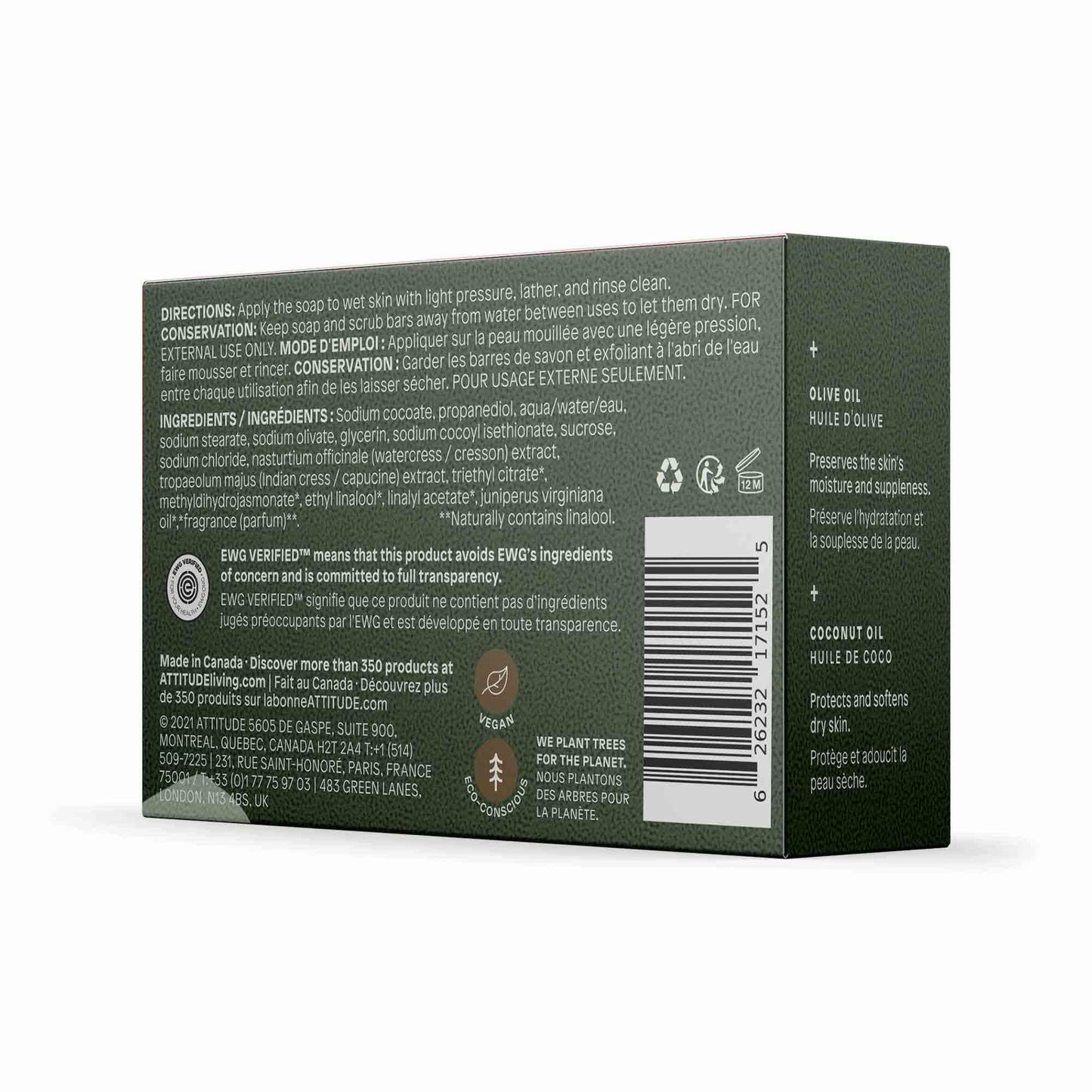 ATTITUDE Body Soap Bar, Natural Origin, Protects and Softens Dry Skin, Coconut & Olive Oils, For men and Women, EWG Verified & Vegan, Herbal Musk, 4 Beauty & Personal Care BIO SPECTRA ATTITUDE