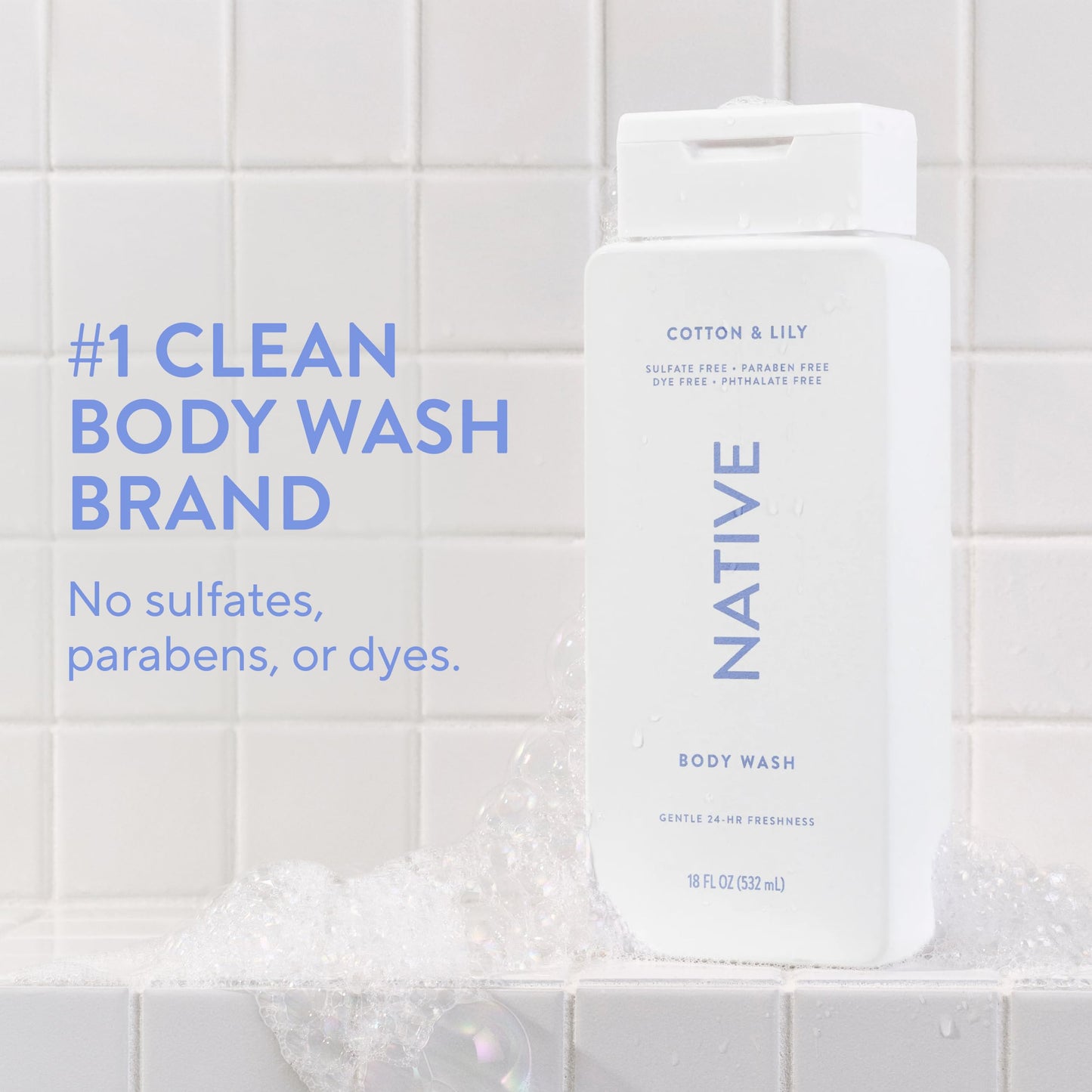 Native Cotton & Lily Scent 24-Hr Refreshing Clean Body Wash for Women & Men, for All Skin Types Incl. Sensitive, Leaves Skin Feeling Clean & Soft Beauty & Personal Care Native