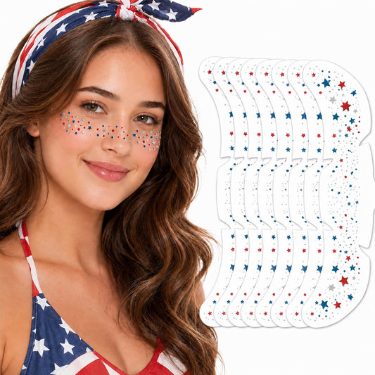 Artlunar 8 Pcs Red White Blue Star Freckle Stickers with Silver Glitter Powder for Face, 4th of July Glitter Face Stickers for Women Kids, Patriotic Beauty & Personal Care Artlunar