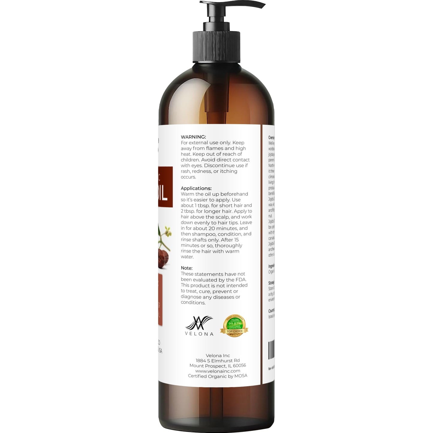 velona Jojoba Oil USDA Certified Organic - 8 fl oz (With Pump) | 100% Pure and Natural | Golden, Unrefined, Cold Pressed, Hexane Free | Moisturizing Beauty & Personal Care velona