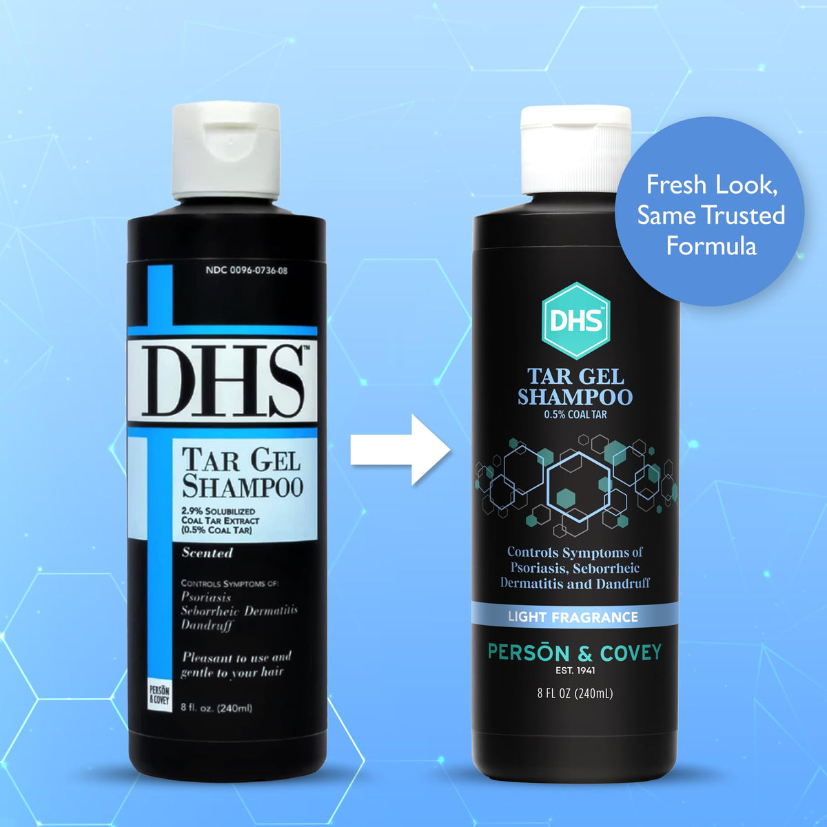DHS Person & Covey T Gel Shampoo - Anti Dandruff, Mildly Scented Psoriasis Shampoo - 8 Fl. Oz. - Refined Coal Tar Gel Formula, Scalp Psoriasis, Deep