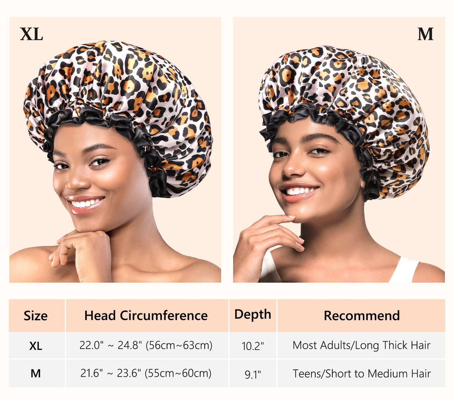 mikimini Medium Shower Cap for Girls and Women,Leopard Stylish Shower Caps with Black Lace,Reusable Waterproof Bathing Shower Hat for Girls Beauty & Personal Care mikimini