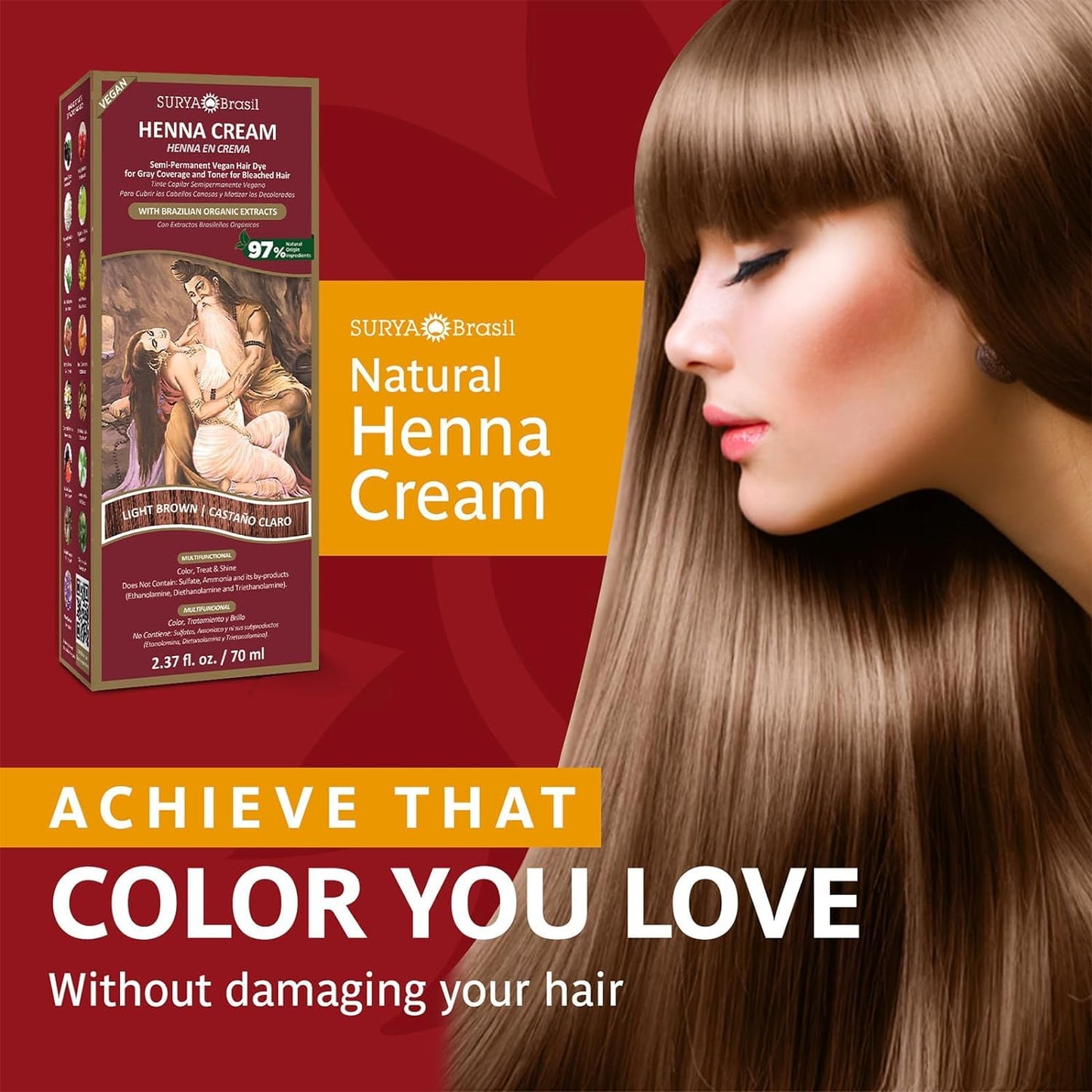 Henna Light Brown Cream Surya Nature, Inc 2.31 oz Cream Beauty & Personal Care Surya Brasil