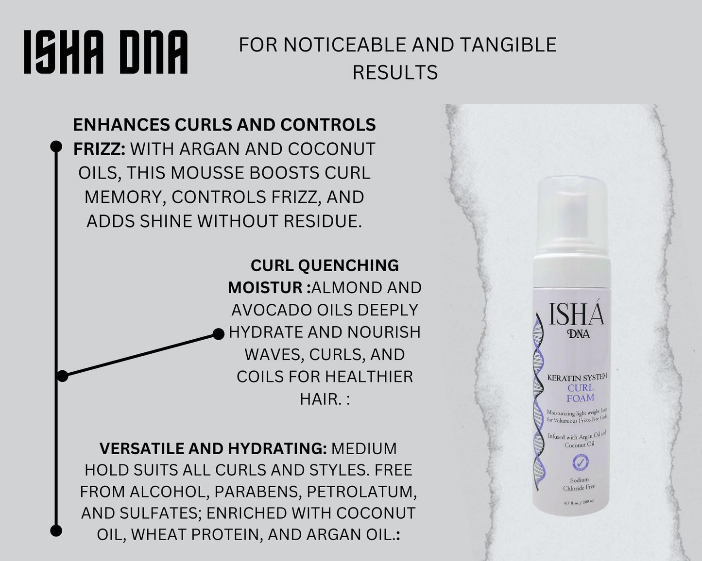 ISHA DNA Keratin System Curl Mousse - Volumizing Curl Enhancer for Wavy or Frizz-Free Curls - Sulfate-Free with Argan and Coconut Oil Beauty & Personal Care ISHA DNA