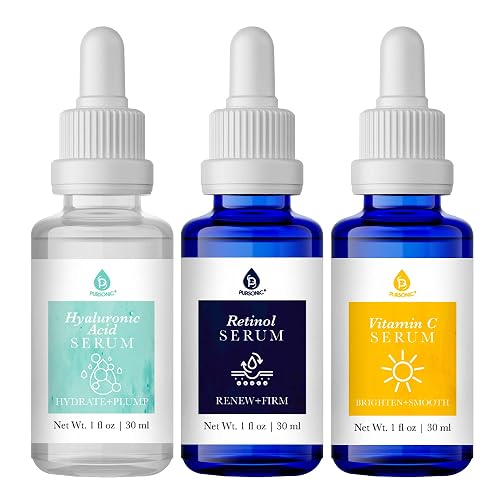PURSONIC Anti Aging Skin Care Set of 3 - Hyaluronic Acid Serum, Retinol Serum & Vitamin C Face Serum for Women - Nourishing Hydrating Serum for Face Beauty & Personal Care PURSONIC
