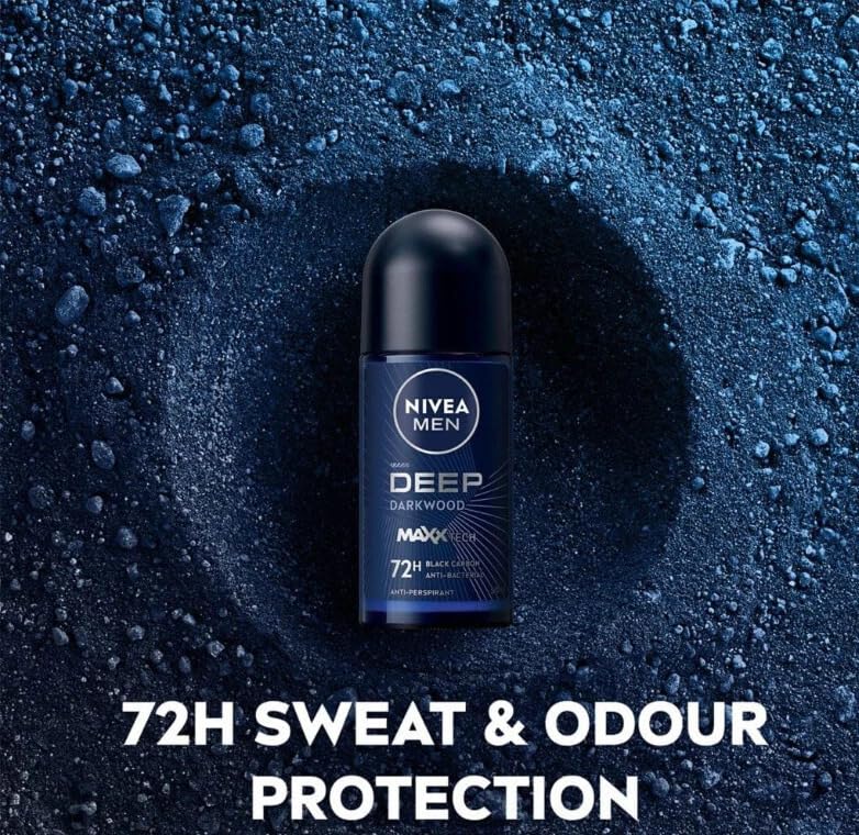 NIVEA Men Deep Darkwood MaxxTech 72H Deo Roll-On, 25ml - Long-Lasting Odor Protection with Charcoal & Masculine Woody Scent - Anti-Bacterial Formula Beauty and Personal Care NIVEA