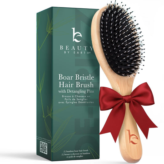 Boar Bristle Hair Brush - Smoothes & Detangles All Hair Types, Hairbrush for Women, Men & Kids, Brush for Thick Hair, Distributes Oils for Natural Beauty & Personal Care Beauty by Earth
