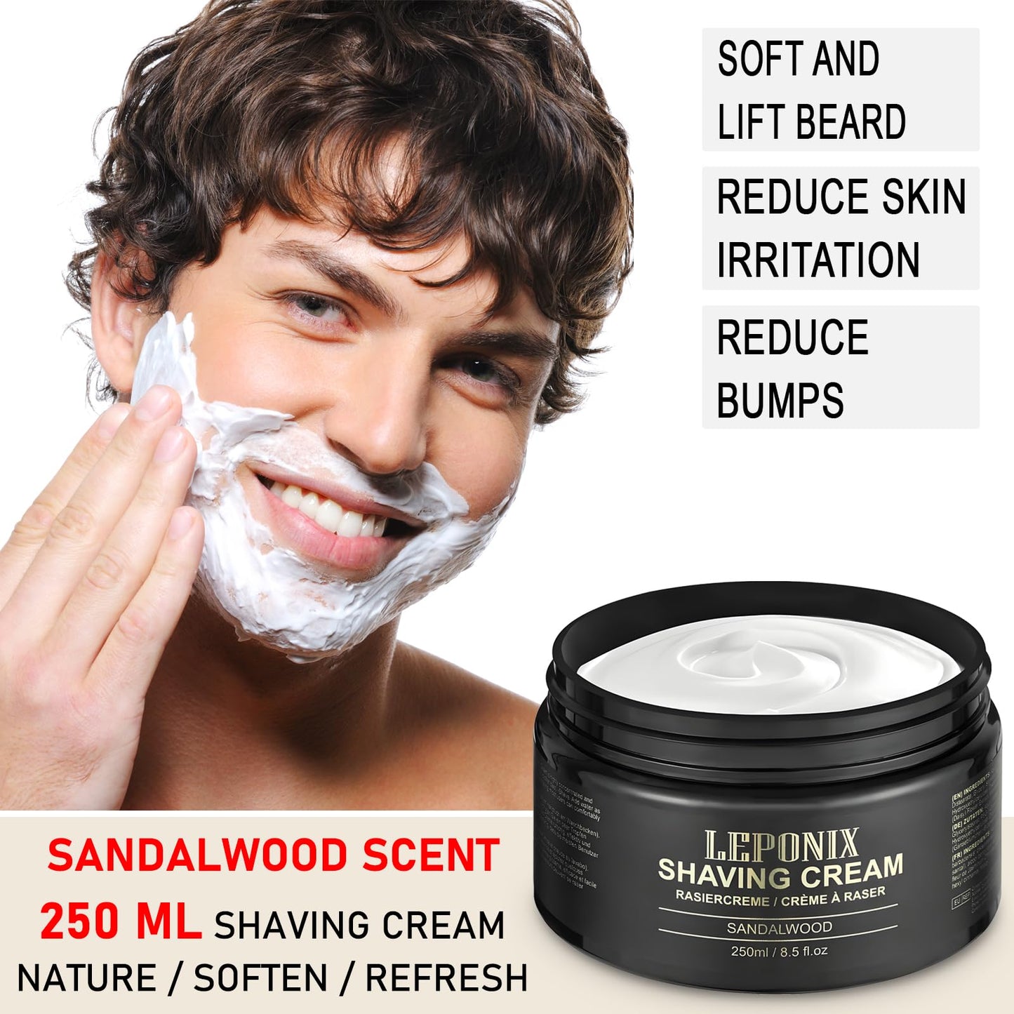 Shaving Cream Mens - 8.5oz Extra Large Shave Cream - Rich Lather Prevents Razor Burn & Irritation, Moisturizes Dry Skin - Gentle Formula for Seniors Beauty and Personal Care LEPONIX