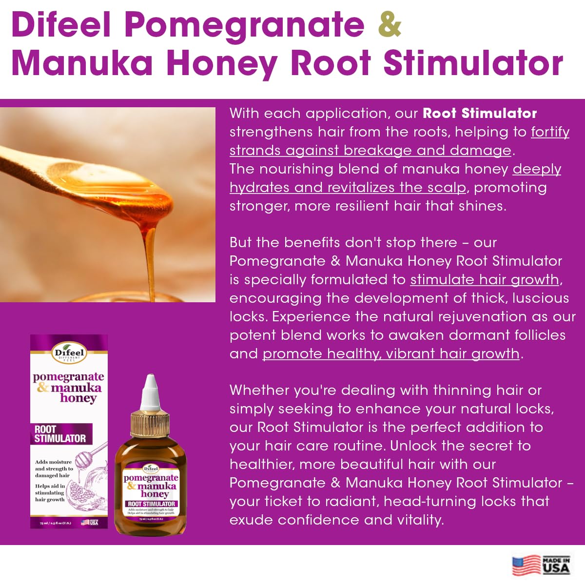 Difeel Pomegranate & Manuka Honey Root Stimulator 2.5 oz. - Deep Scalp & Hair Oil Treatment