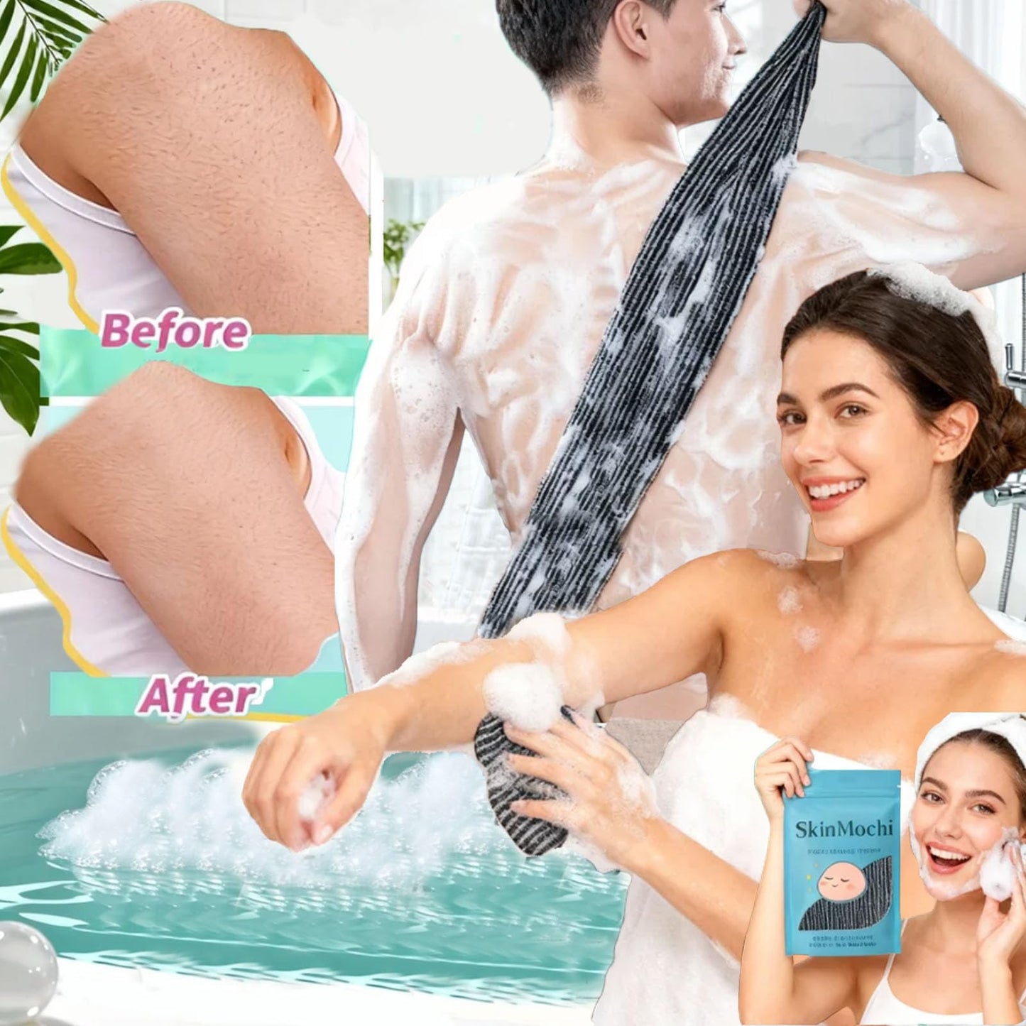 SkinMochi Exfoliating Shower Towel, Extra Long Rip-Resistant Body Back Scrubber, Deep Cleansing Skin-Friendly Exfoliating Washcloth for Men and Women Beauty and Personal Care SkinMochi