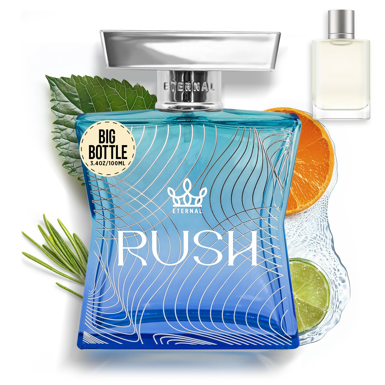 Eternal Fragrance - Scent Eternal Rush - 3.4 oz (100ml) - EDP - Vegan - Clean Ingredients - Designer Inspired Cologne Spray for Men - 2000 sprays per Beauty & Personal Care Eternal Fragrance