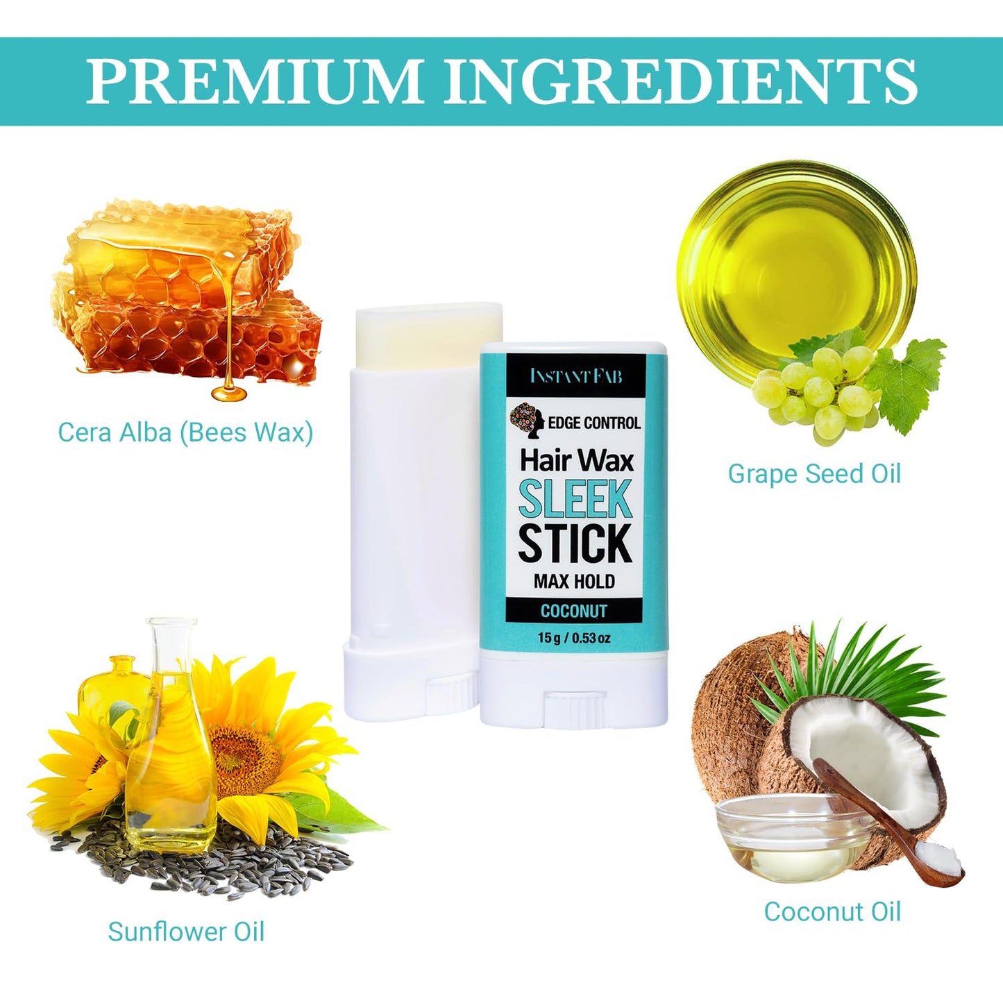 STUDIO LIMITED Instant Fab Edge Control Hair Wax Sleek Max Hold Styling Pomade, Non-greasy Coconut Scented Hair Wax (0.53oz/ 15g, 1 Pack) Beauty & Personal Care STUDIO LIMITED
